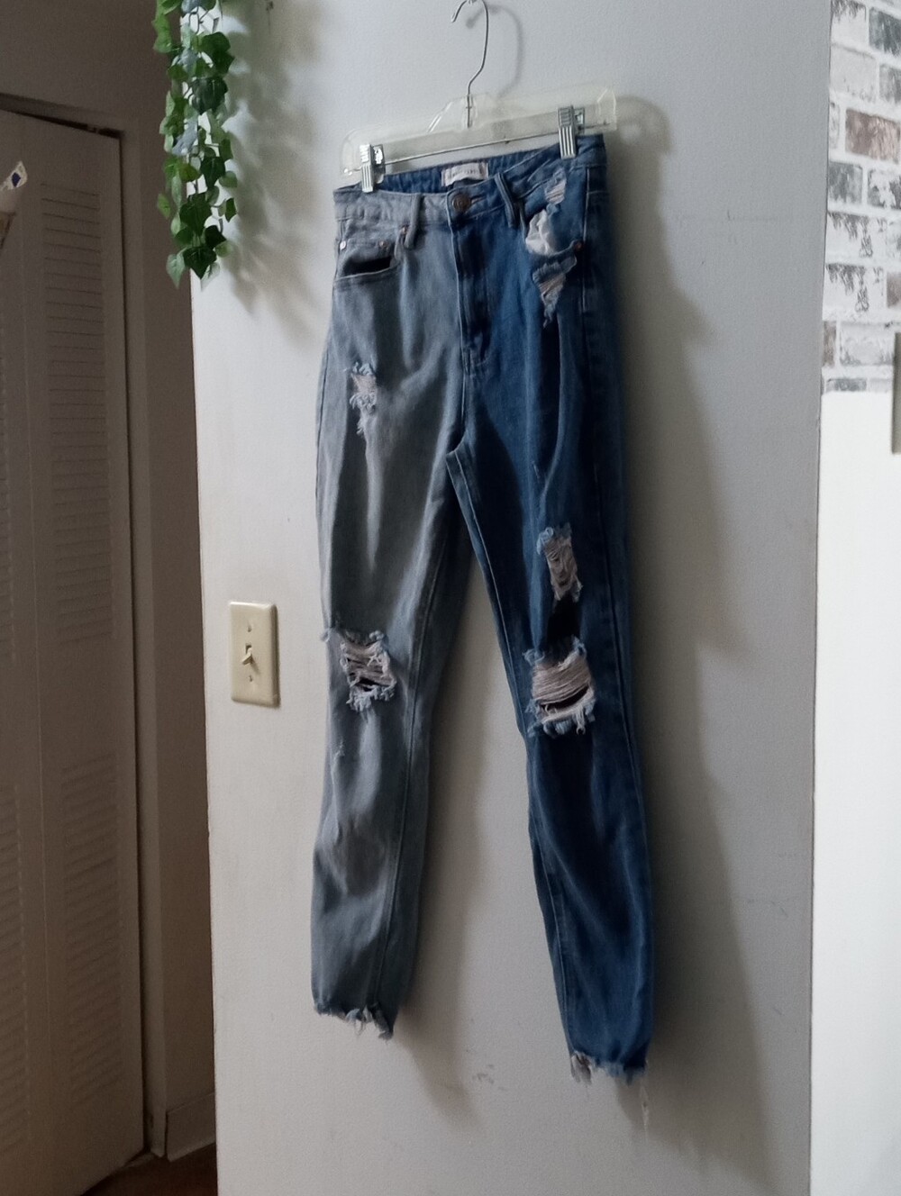 Almost Famous Two-Tone Ripped Boyfriend Jeans - Light & Dark Blue